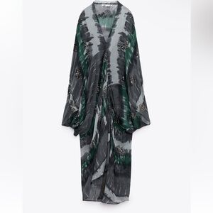Brand New ZARA Beaded Printed Kaftan Dress SIZE S